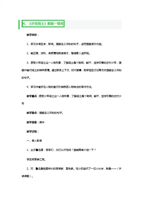 《少年闰土》教案一等奖2篇