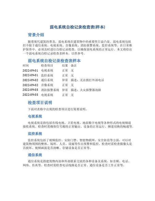弱电系统自检记录检查表(样本)