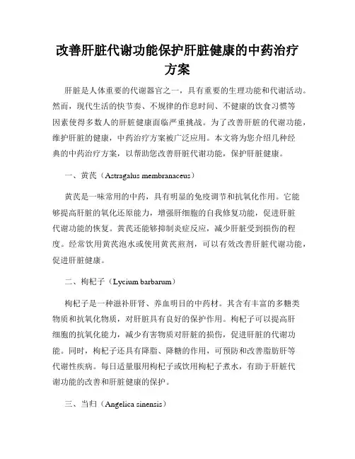 改善肝脏代谢功能保护肝脏健康的中药治疗方案
