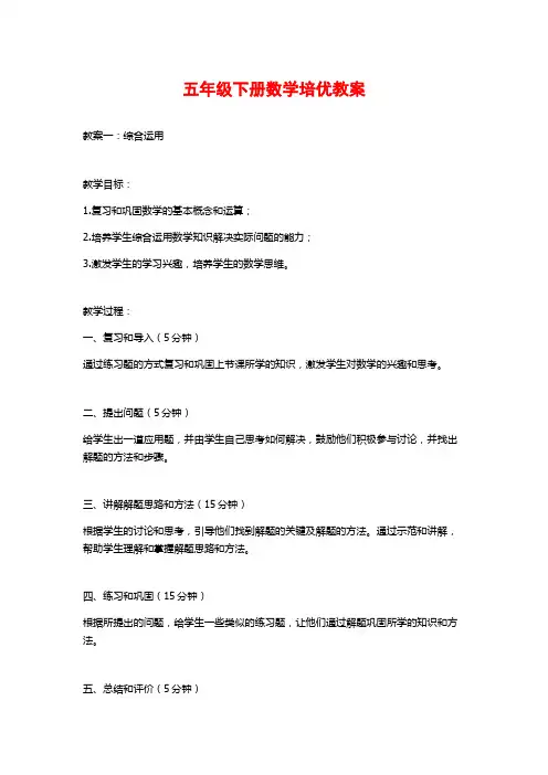五年级下册数学培优教案