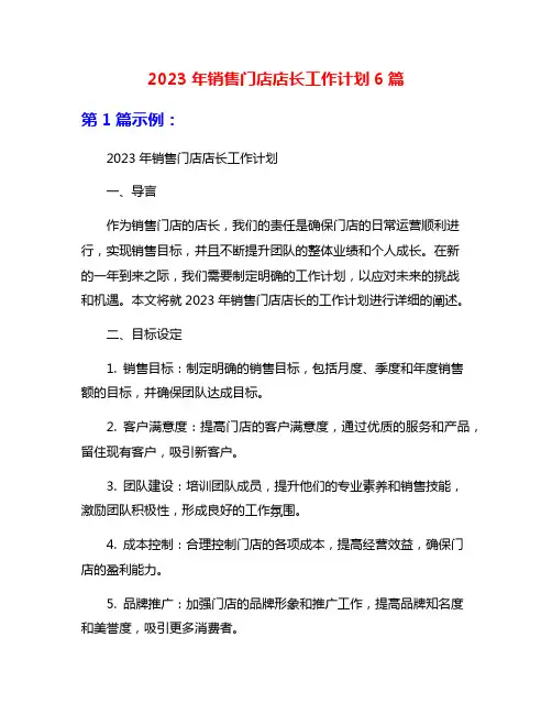 2023年销售门店店长工作计划6篇