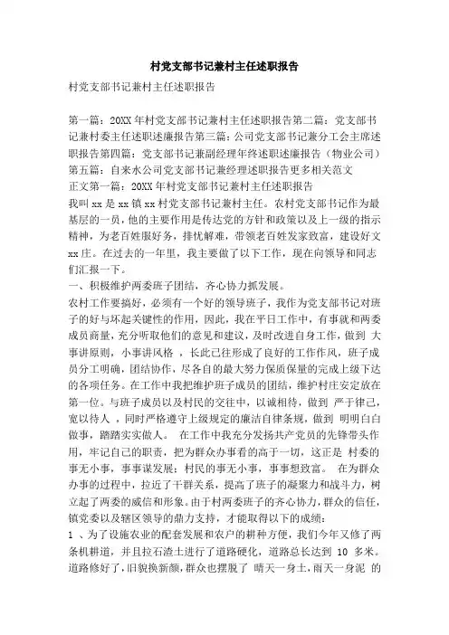 村党支部书记兼村主任述职报告(精选篇)