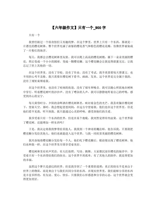 【六年级作文】只有一个_900字