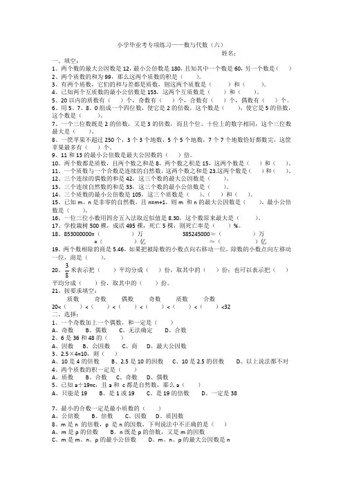 数与代数-数的认识(试题)六年级下册数学人教版