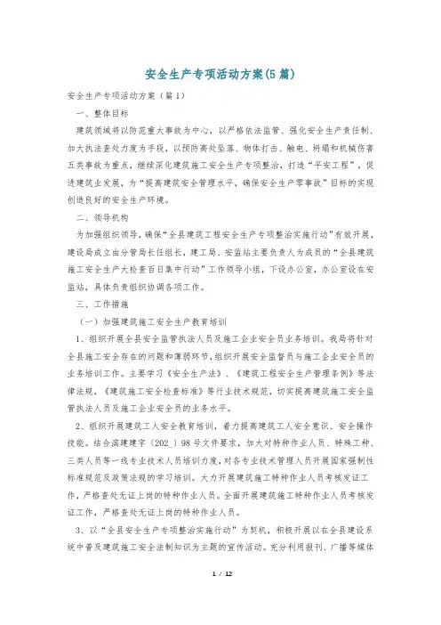 安全生产专项活动方案(5篇)