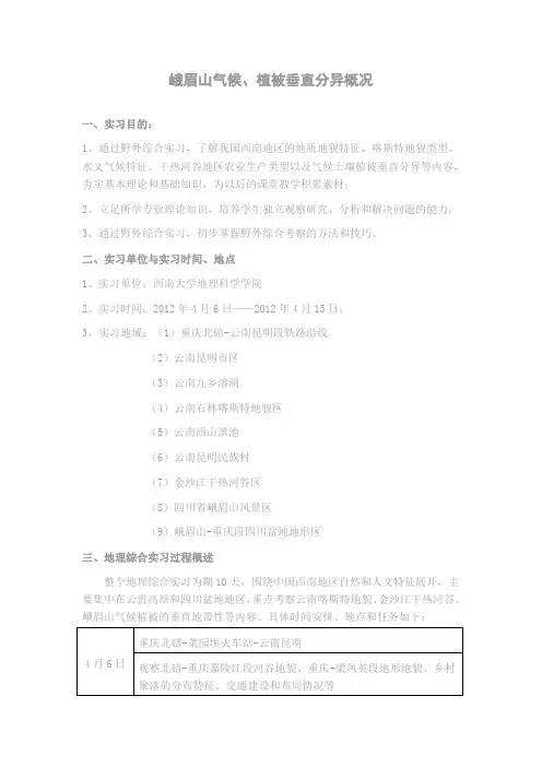 峨眉山气候植被垂直分异概况