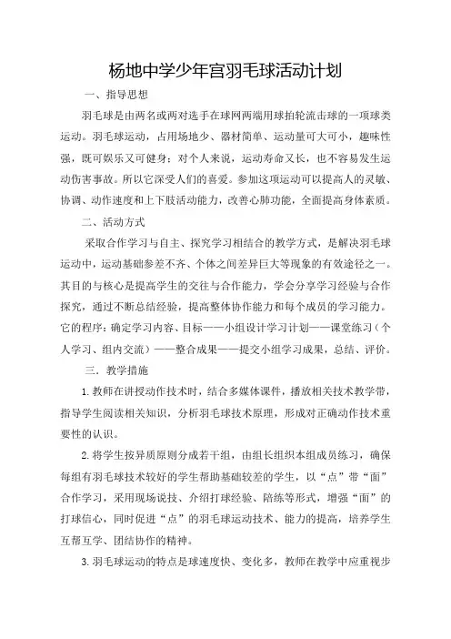 少年宫羽毛球活动计划