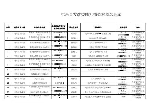 屯昌随机抽查事项清单