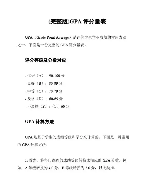 (完整版)GPA评分量表