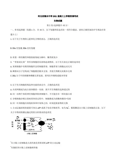 河北省衡水中学高三上学期第四次调研考试生物试题