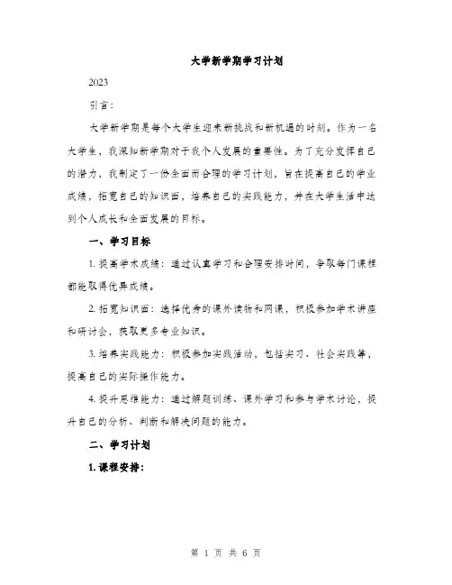 大学新学期学习计划（2篇）