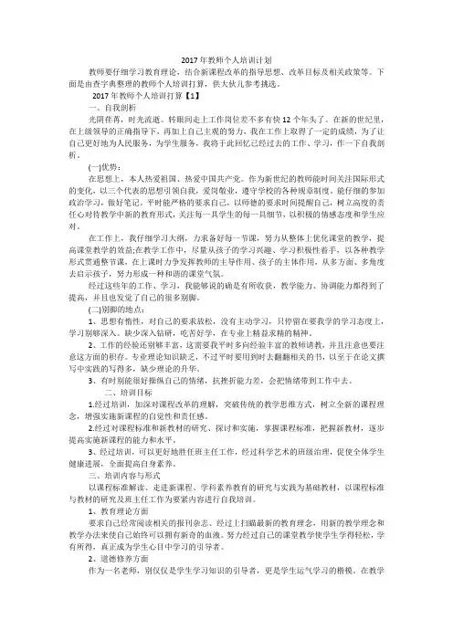 2017年教师个人培训计划