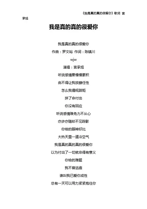 《我是真的真的很爱你》歌词 言承旭