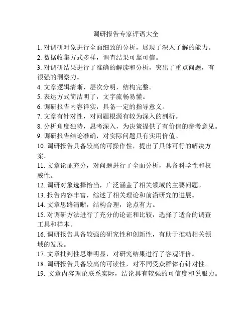 调研报告专家评语大全