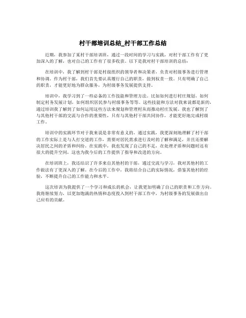 村干部培训总结_村干部工作总结