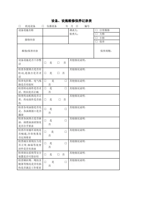 设备、设施维修保养记录表【可编辑范本】
