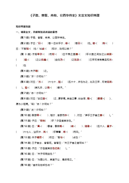 《子路、曾皙、冉有、公西华侍坐》文言文知识梳理--统编版(2019)高中语文必修下册