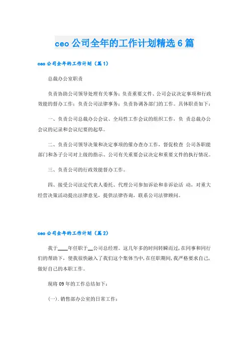 ceo公司全年的工作计划精选6篇
