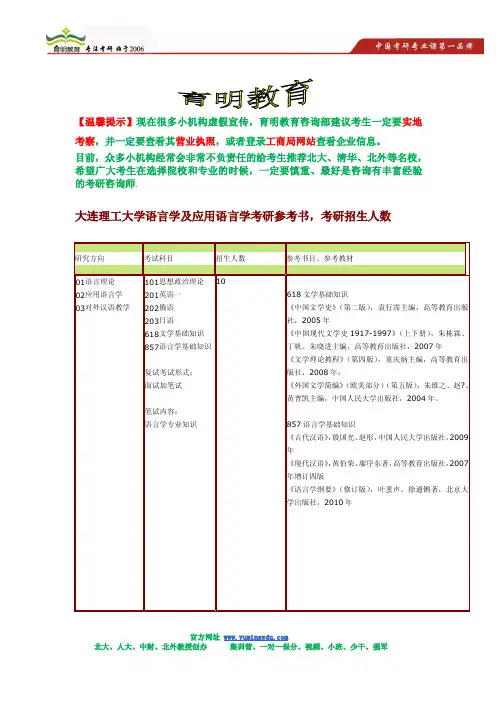 2015年大连理工大学语言学及应用语言学考研参考书,考研招生人数,考研复试参考书,考研真题