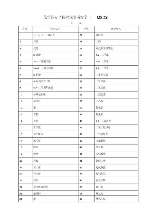 化学品安全技术说明书大全MSDS