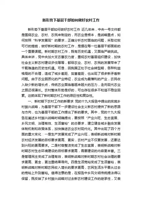 新形势下基层干部如何做好农村工作