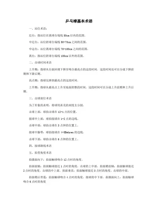 乒乓球基本术语