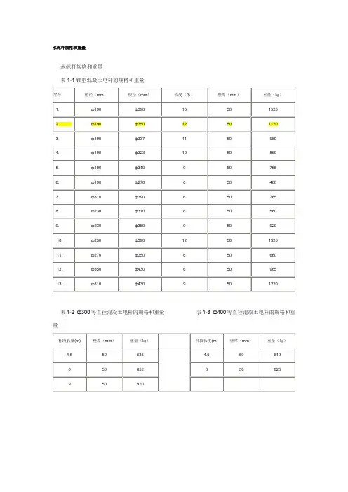 水泥杆规格和重量