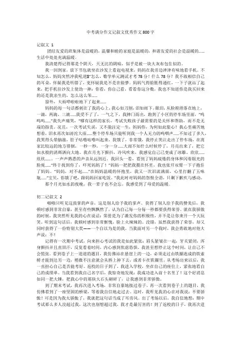 中考满分作文记叙文优秀作文800字