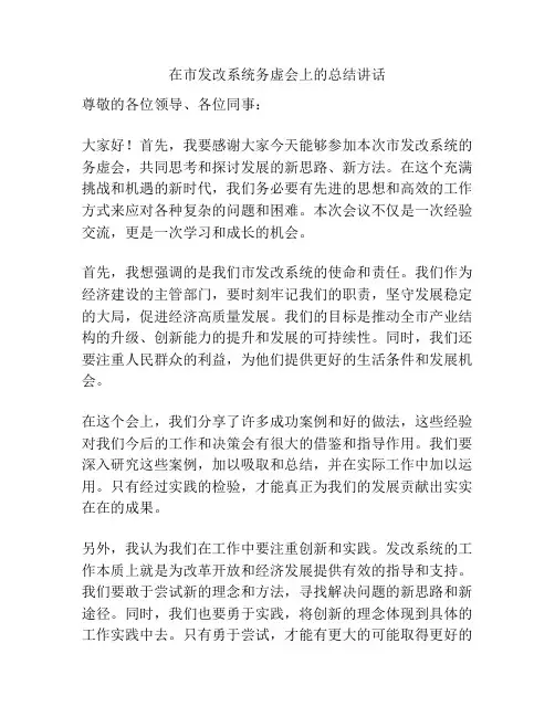 在市发改系统务虚会上的总结讲话