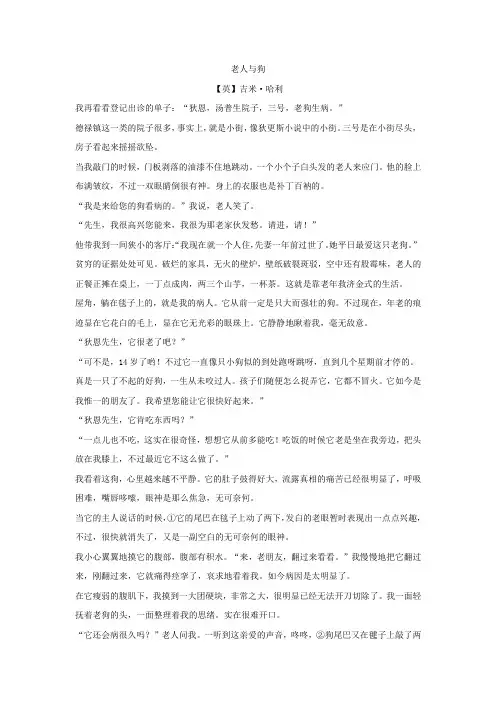 老人与狗阅读题