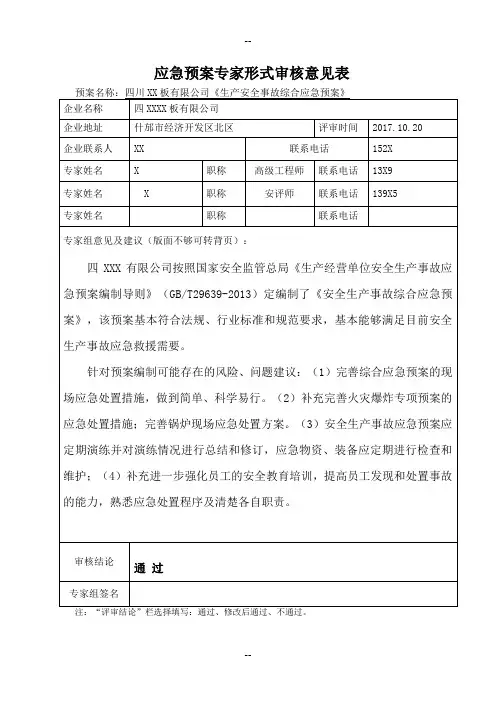 专家组评审意见表