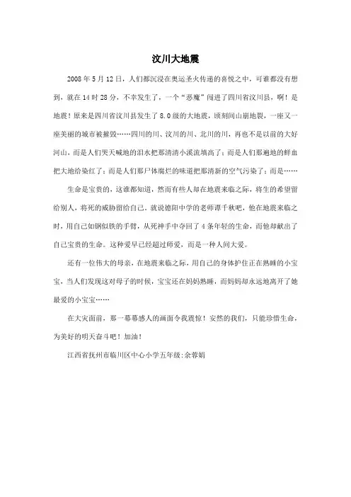 汶川大地震_小学五年级作文500字
