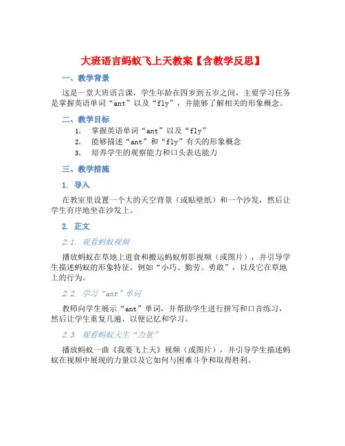 大班语言蚂蚁飞上天教案【含教学反思】