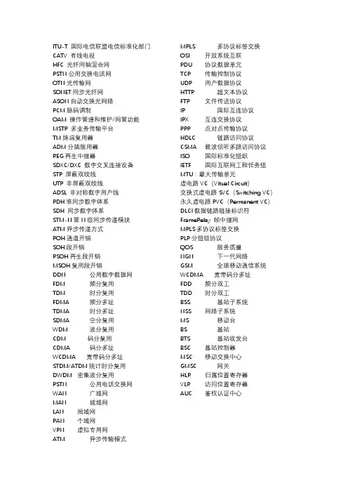 通信概论常见名词英文缩写释义