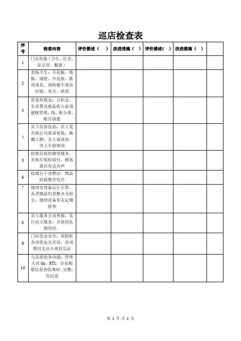 巡店检查表(标准模版)