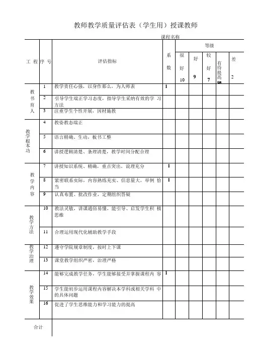 教师教学质量评估表