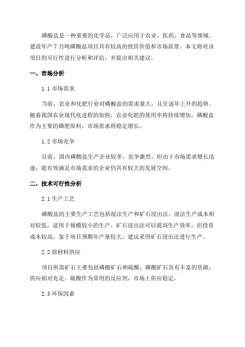 年生成7万吨磷酸盐项目可行性研究报告