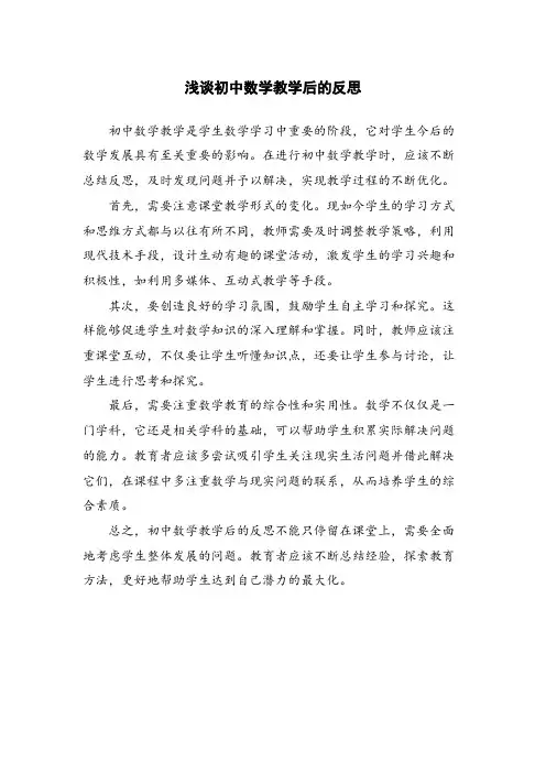 浅谈初中数学教学后的反思