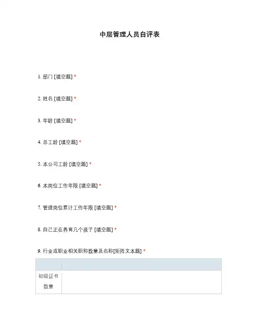中层管理人员自评表