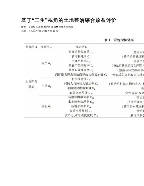 基于“三生”视角的土地整治综合效益评价