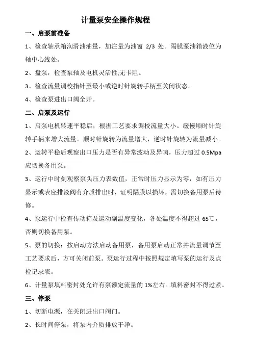 计量泵安全操作规程