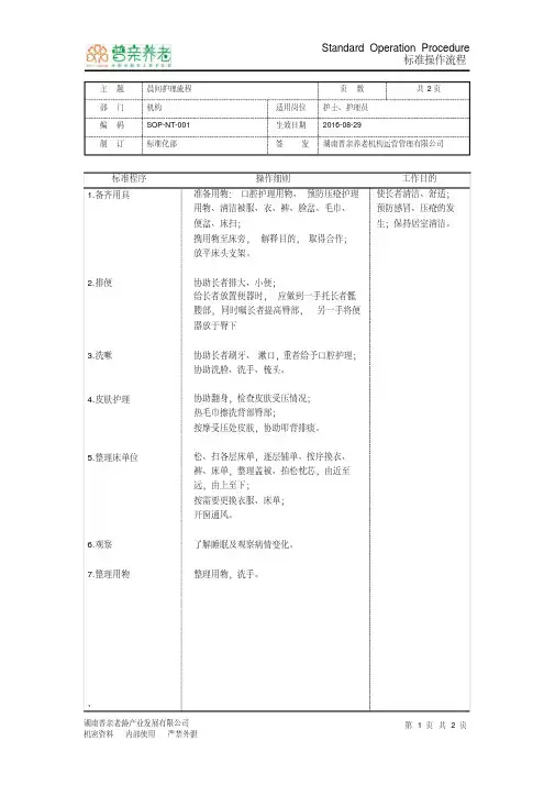 晨间护理流程（普亲）