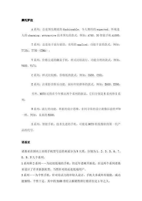 各厂家手机型号含义