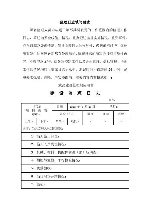 监理日志、旁站记录填写要求(标准版)