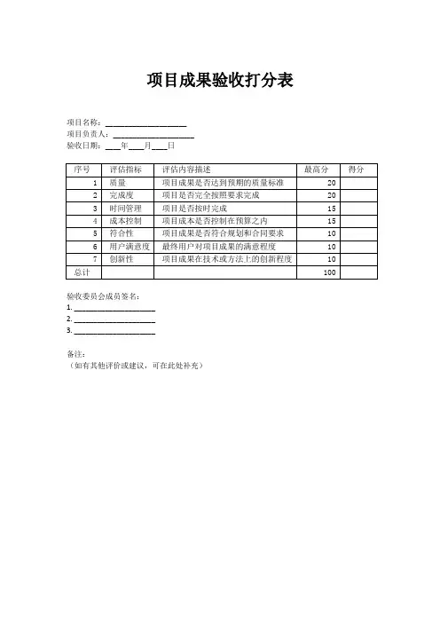 项目成果验收打分表