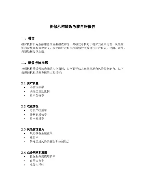 担保机构绩效考核自评报告