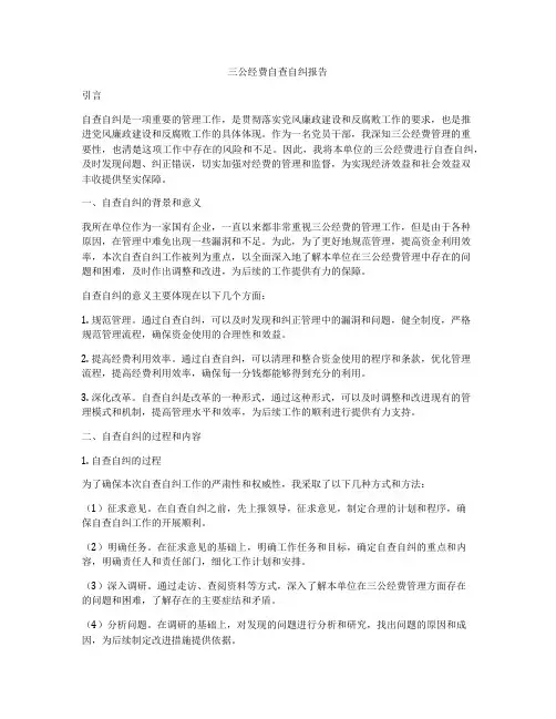三公经费自查自纠报告