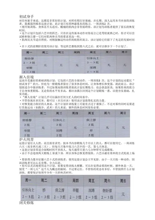 囚徒健身计划表和动作示范(六艺十式全面分解直接打印版不重图)