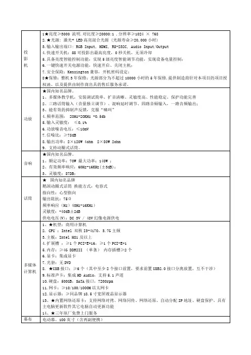 多媒体教室设备参数