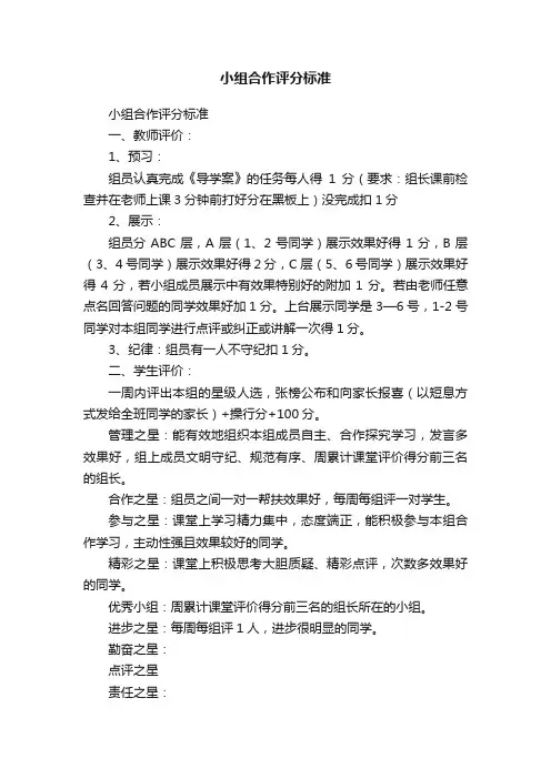 小组合作评分标准